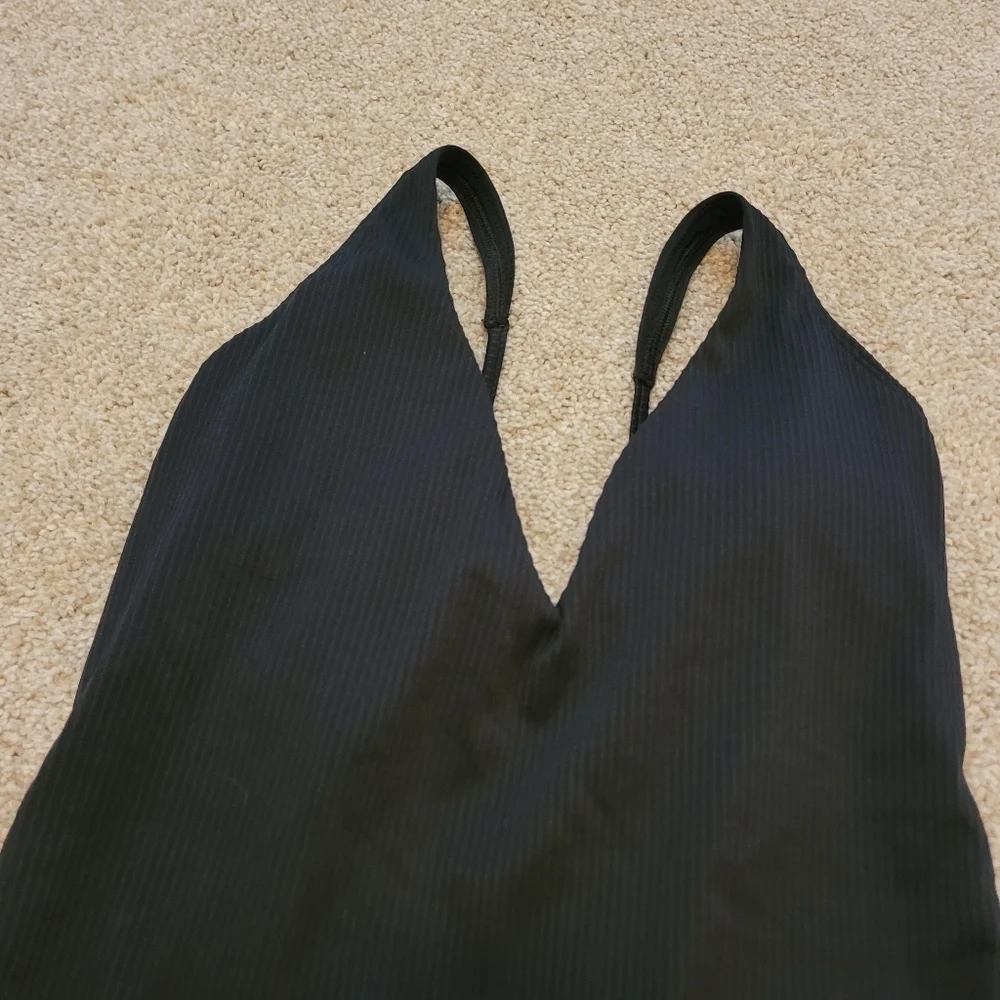 Hollister Women's Black Ribbed V Neck One Piece Swimming Suit Size Medium